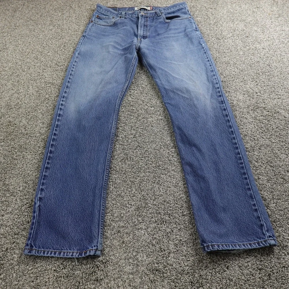 VTG Levis Jeans Mens 36X34 Dark Blue Denim Pants 505 Straight Fade Whiskered Y2K